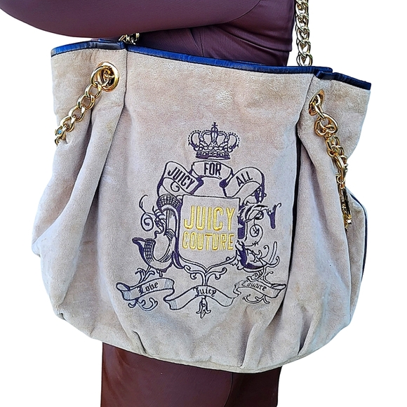 Juicy Couture Handbags - JUICY Couture Velvet Shoulder Handbag in Beige